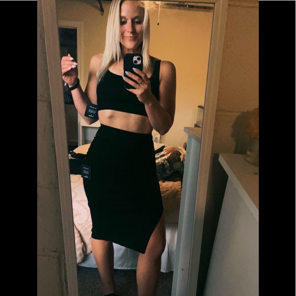 Lulu’s Black Ribbed Bodycon Two-Piece Dress